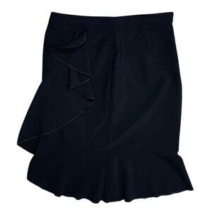 Ann Taylor Ruffle Pencil Skirt Black Stretch Size 8 Side Zip Business Career